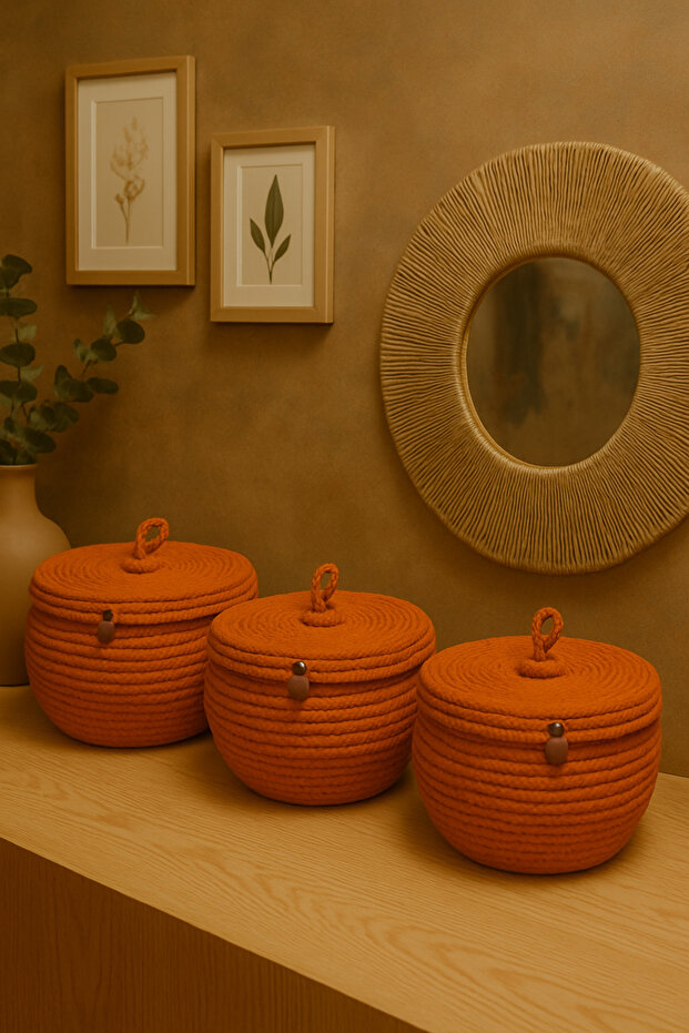 Safari 3-Piece Jute Basket with Lid and Dome Lid