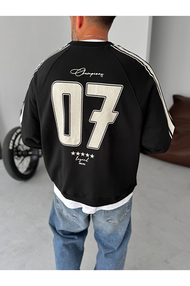 Siyah Champions Baskılı Parçalı Sweatshirt JJ-110 - 3