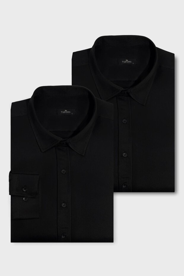 Pack of 2 Black Slim Fit Easy-Iron Sweat-Comfortable Four-Season Men's Shirts