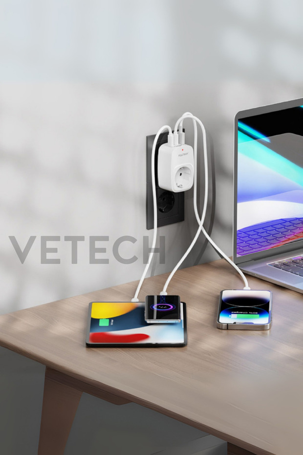 Akım Korumalı Priz 1x Priz, 2x Type-C, 1x USB Port Çıkışlı Tekli Priz - 2