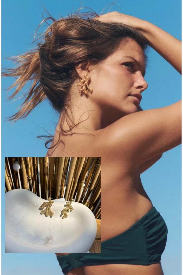 Gold Color Metal Coral Shaped Earrings