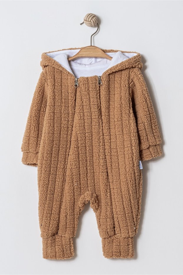Winter Sweet Ear Welsoft Double Zipper Easy-To-Wear Hooded Baby Jumpsuit