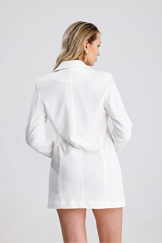 Lined Buttoned Scuba Crepe Jacket |   Ckt35446 White - 7