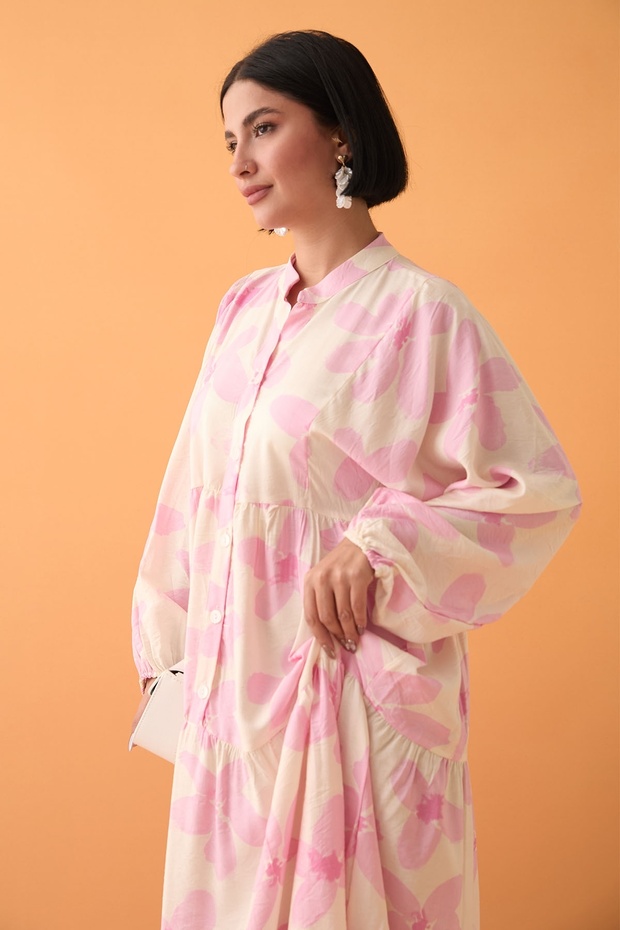 Kardelen Çiçeği Pembe Mango Elbise - 6