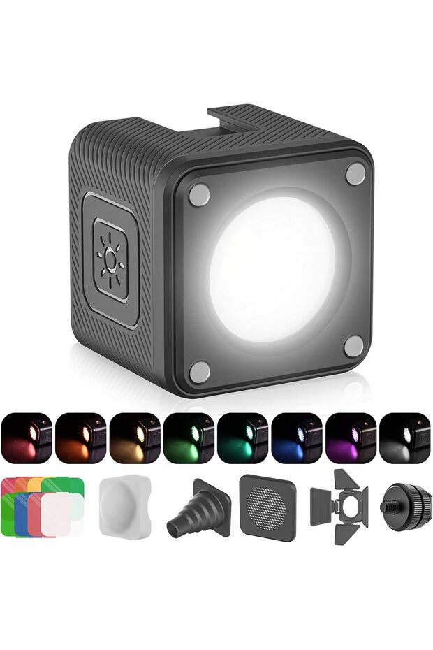 LED Video Light Waterproof IP68 Camera Lighting Kit Mini Cube with 8 Color Gel Filters, Dimma top-no