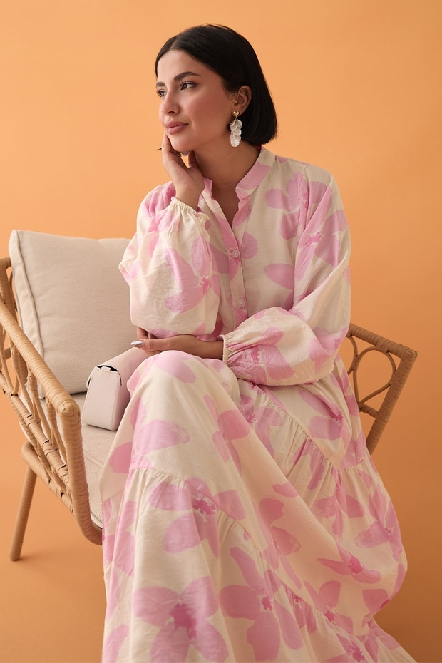 Kardelen Çiçeği Pembe Mango Elbise - 2