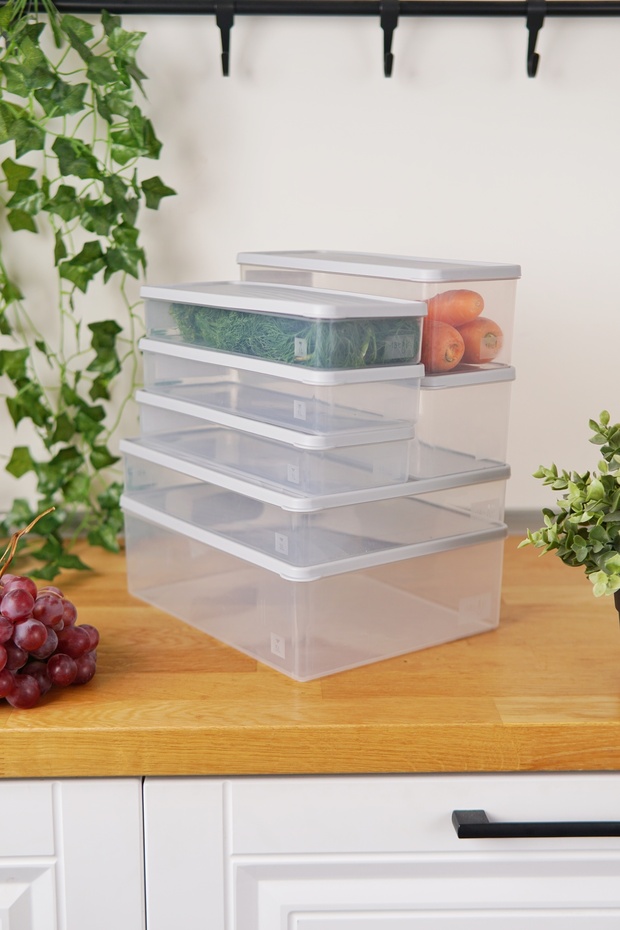 Deep Freezer Storage Container Set of 7 (5 Lt + 3 Lt + 2 X 2 Lt + 3 X 1 Lt), Gray - 1