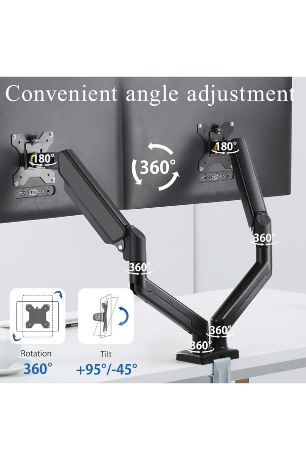 New Dual Monitor Stand - Fully Adjustable Rotating Monitor Arm with C Clamp, Grommet Base for 13 to - 3