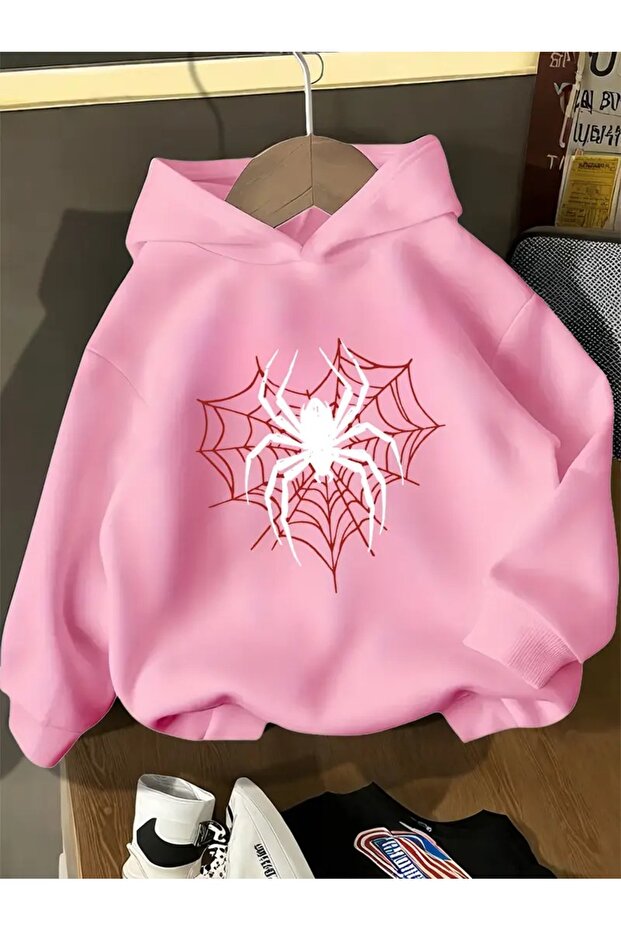 Winter Hooded Sweatshirt, Children's Spider Web Heart Printed