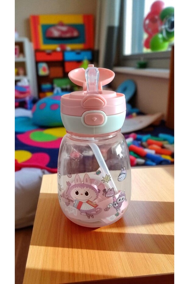 Labubu Drawstring Chubby Model Quality Flask Water Bottle with Straw - 2