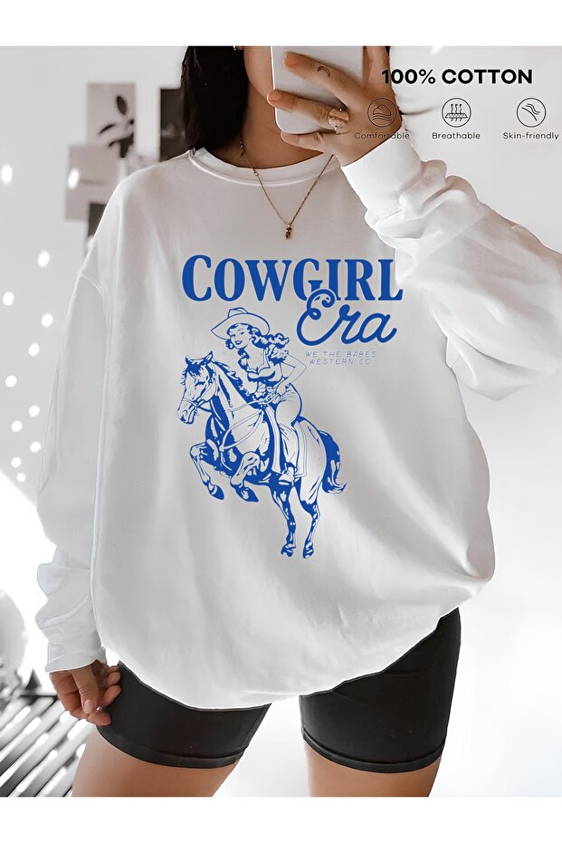 سويت شيرت مطبوع بأكمام طويلة وقصة كبيرة الحجم