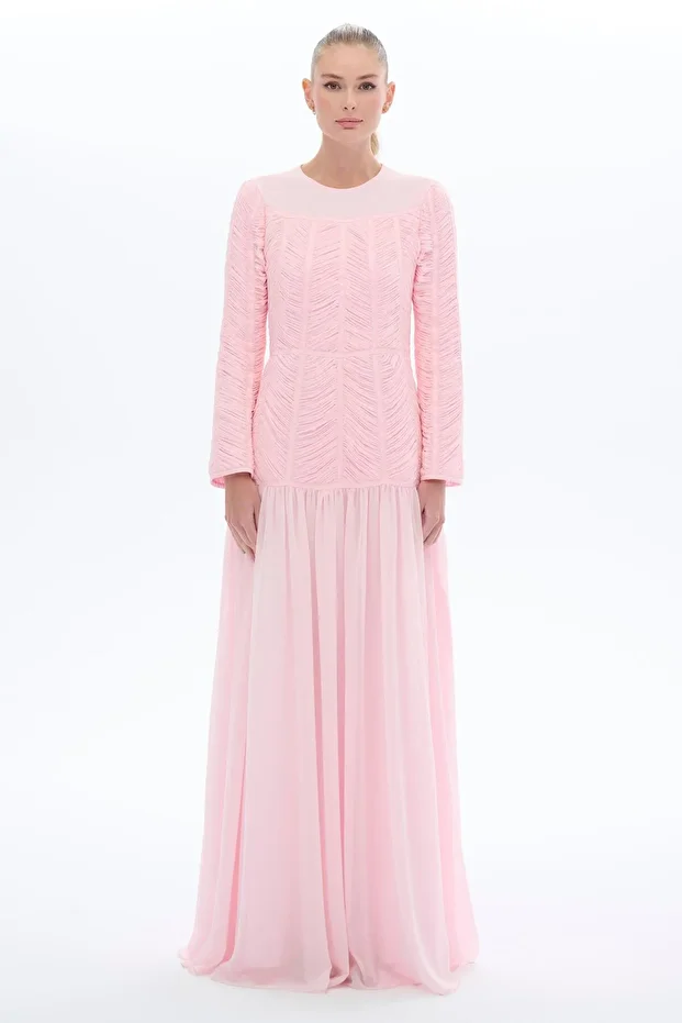 EMPİRDE DETAYLI ELBİSE Pembe - 1