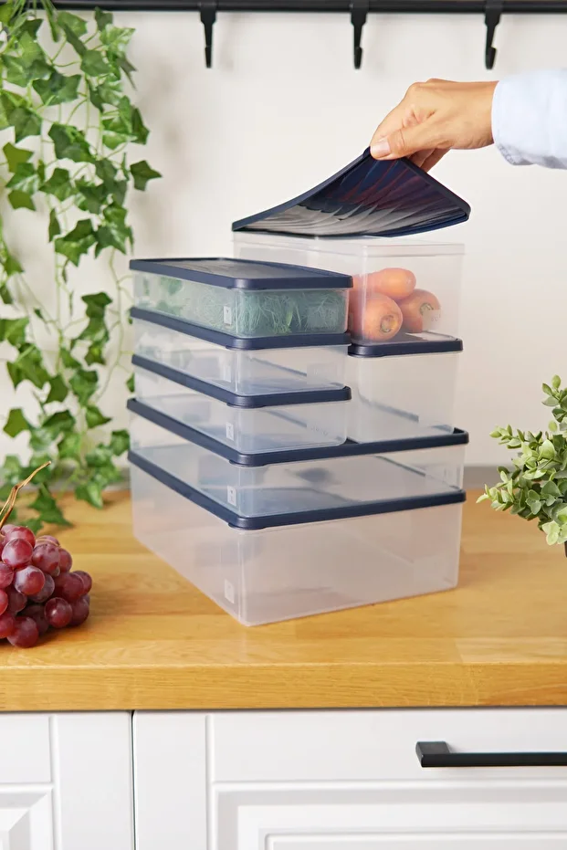 Deep Freezer Storage Container Set of 7 (5 Lt + 3 Lt + 2 X 2 Lt + 3 X 1 Lt), Blue - 2