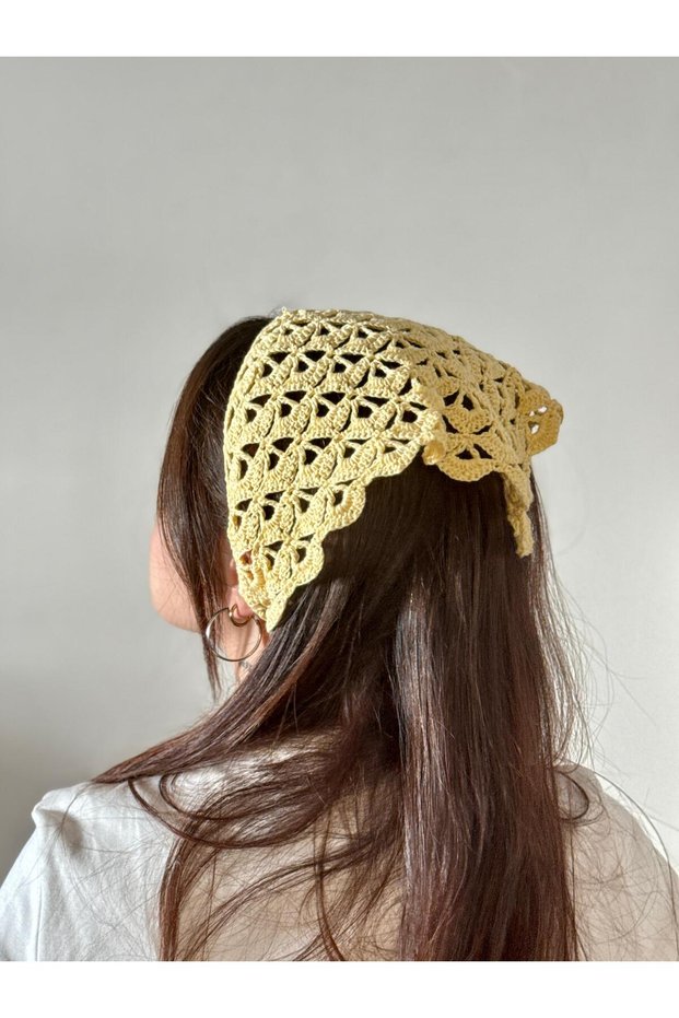 Yellow Colored Patterned Handmade Crochet Knitted Bandana