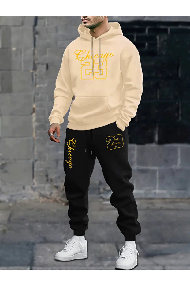 Tracksuit Set with Hoodie Sweatshirt and Sweatpants, Great Patterned Set