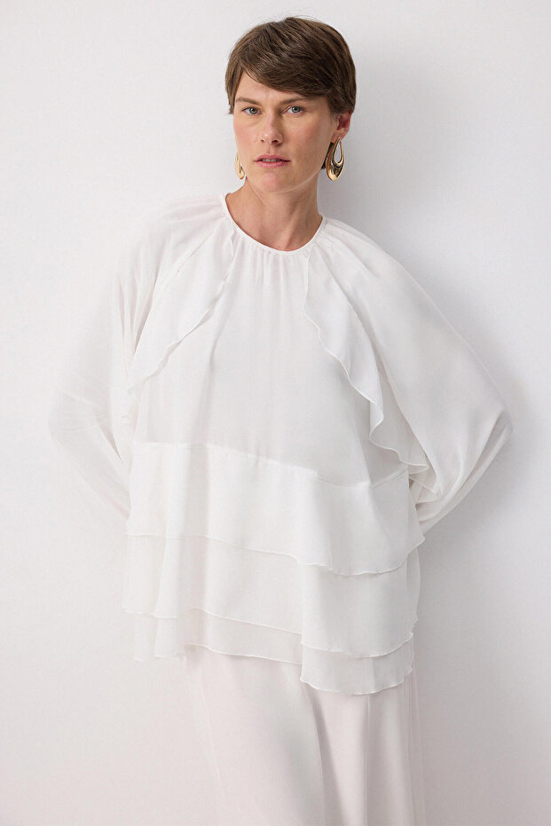 RIFFIRED CHIFFON BLUZ