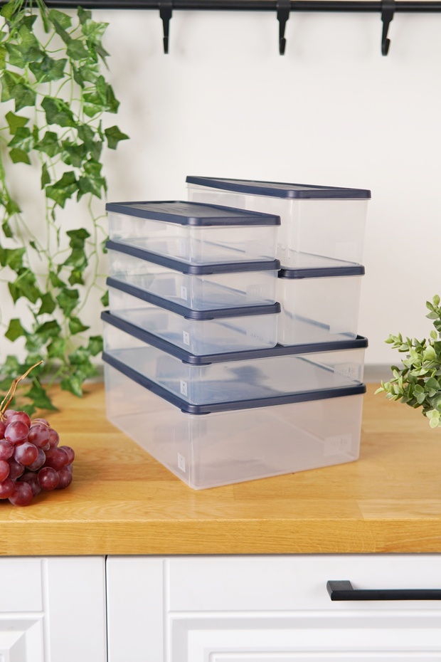 Deep Freezer Storage Container Set of 7 (5 Lt + 3 Lt + 2 X 2 Lt + 3 X 1 Lt), Blue - 3