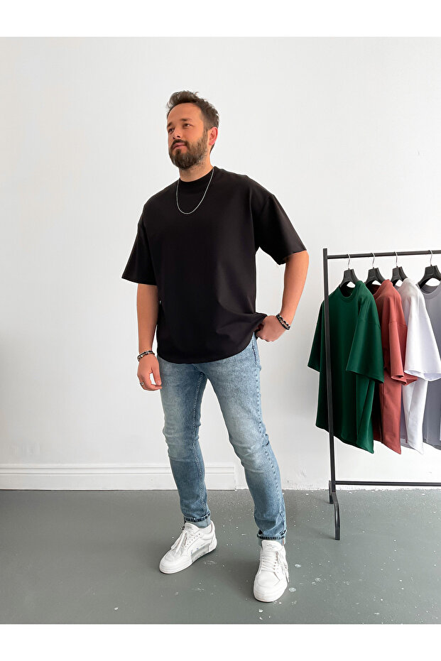 Siyah İki İplik Basic T-Shirt BY-1208/363 - 1