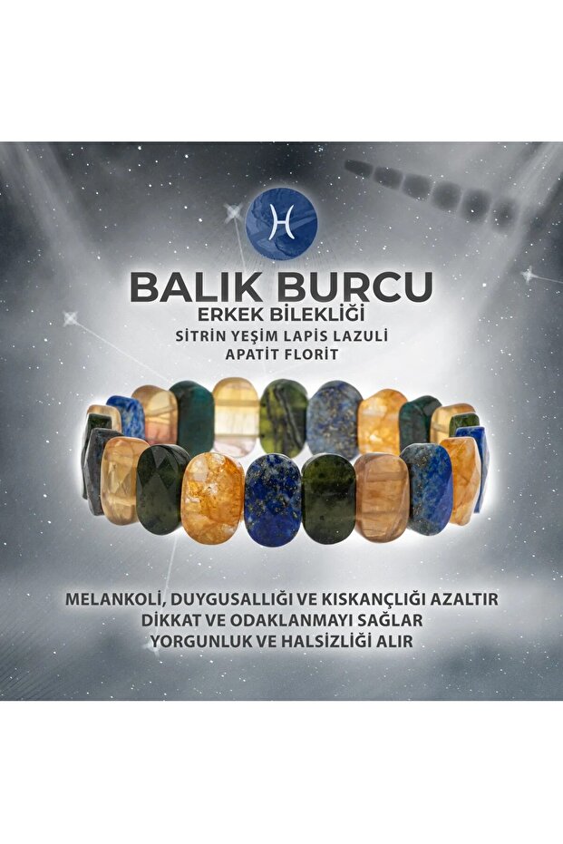 Fish Zodiac Natural Stone Wide Cut Men's Bracelet