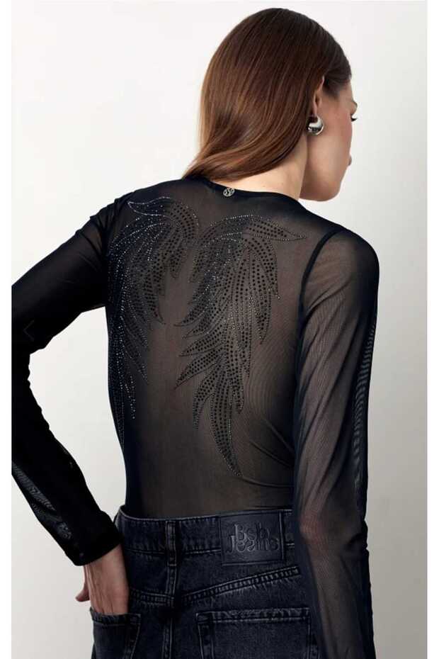 Yarı şeffaf sarılı bluz - 2