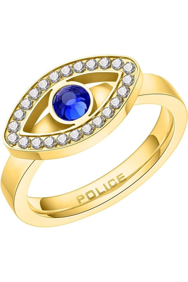 Eye Gold Plated Ladies Finger Ring With Blue and White Crystals 52