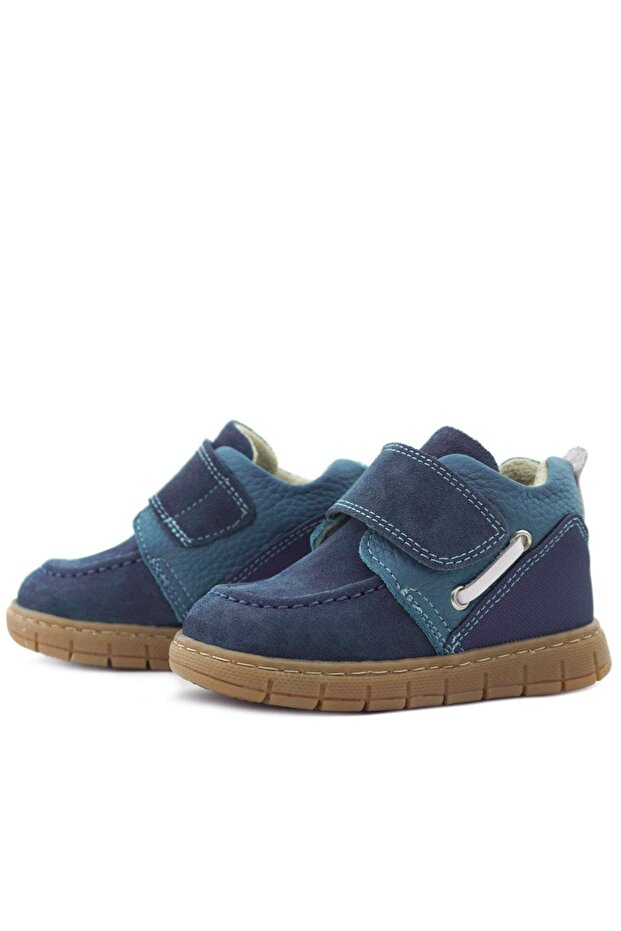 Hakiki Deri Mavi Cırt Cırtlı Bebek Bot - 6