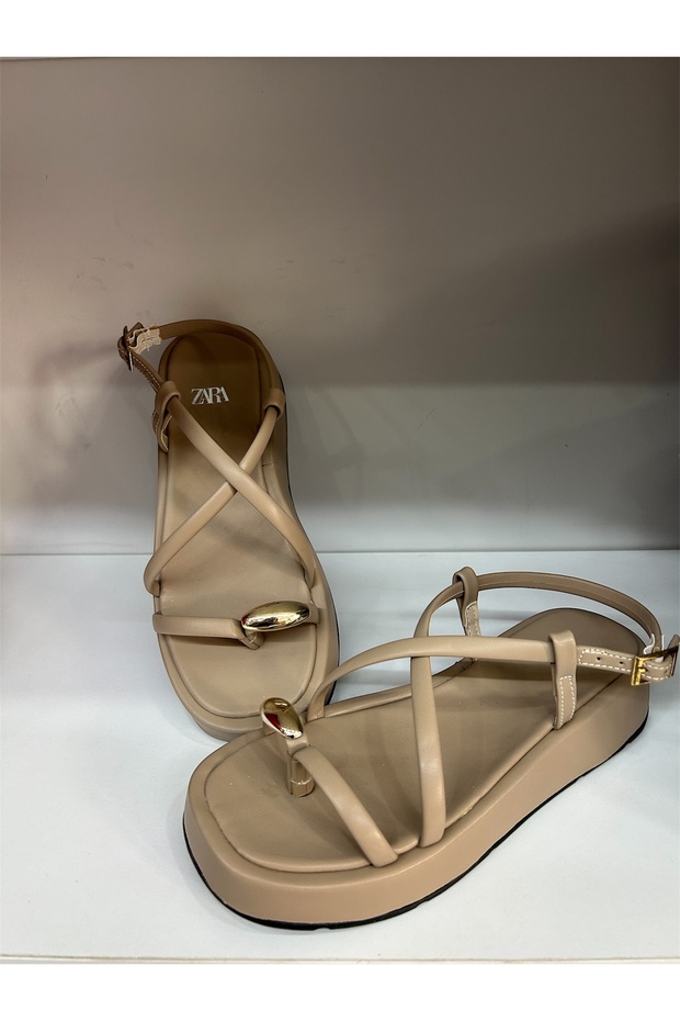 Finger Slip-On Sandals with Gold Detail