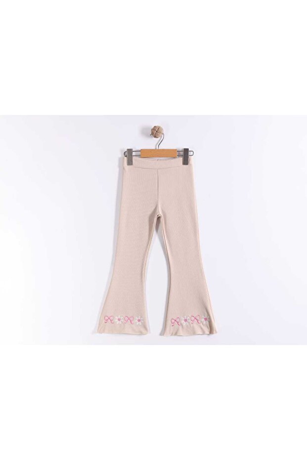 Flower Embroidered Spanish Flare Lycra Sharpened Tracksuit Bottoms for Girls