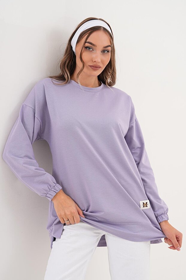 LİLA Düz Basic Bisiklet Yaka Tesettür Sweatshirt Tunik 710 - 1