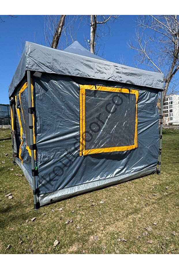CLK 3x3 Metre 30 mm Profil 2 Kapı 4 Sineklikli Portatif Katlanır Portatif Gazebo Kamp Çadır Gri - 2