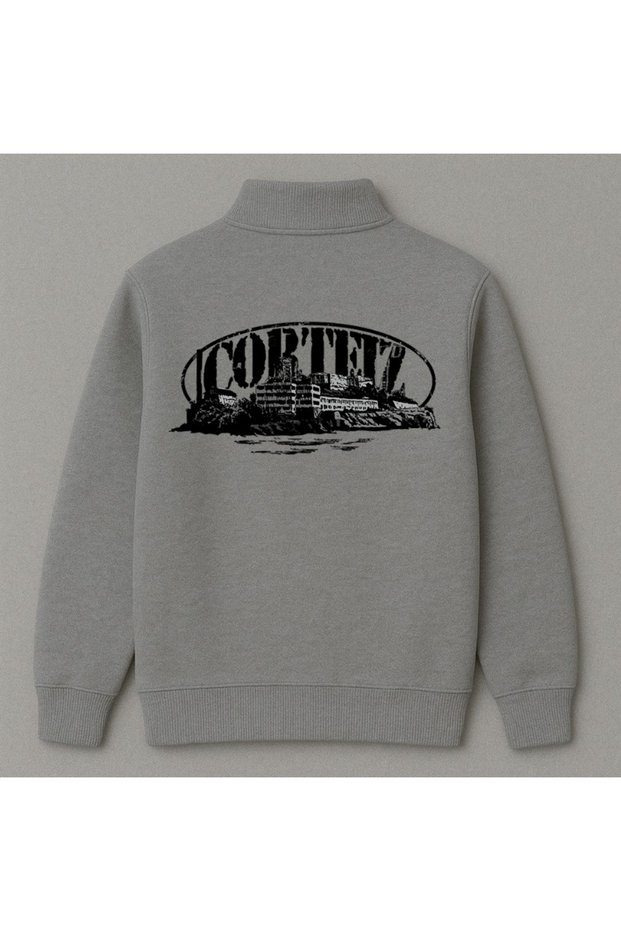 Crtz Printed Street Style Half Zipper Stand Collar 3 Thread Thick Winter Women'S/Men's Unisex Sweatshirt