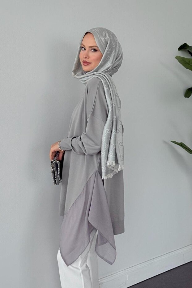 Hayal Mercerized Side Chiffon Tunic Gray