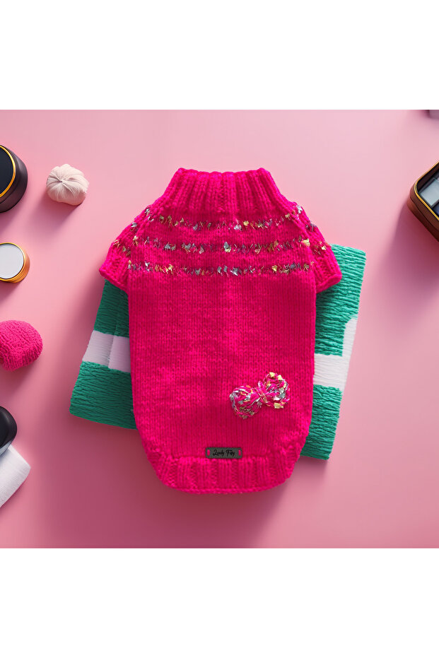 Pink Sweater with Bow Tie Ornament for Dog