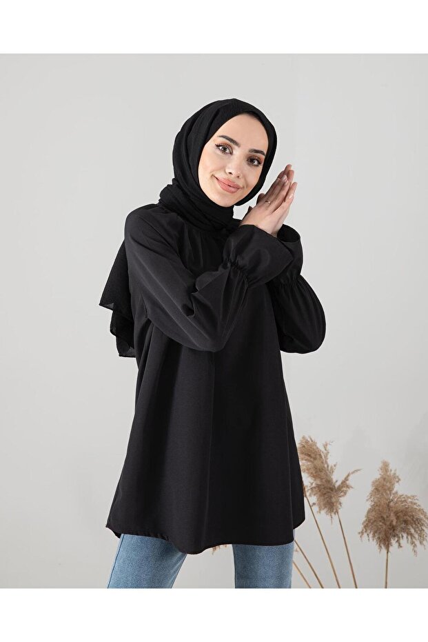 قميص بوبلين بأكمام مجمعة