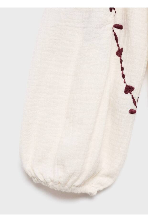 İşlemeli bambula bluz - 5