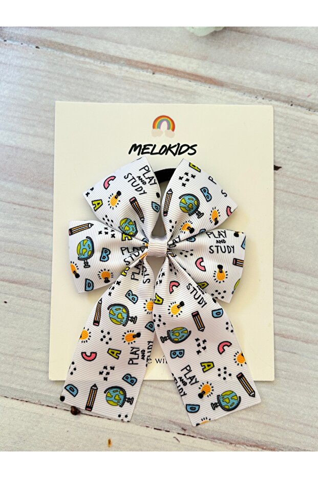 Letter Map Patterned Ribbon Girl's Hair School Bow