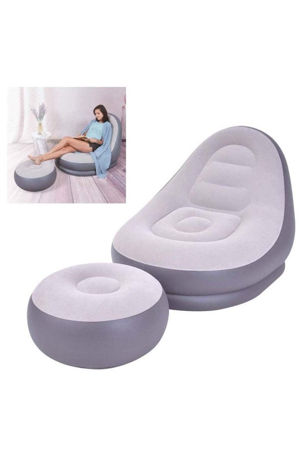 DubaiGallery Ultra Lounge Living Room Air Furniture Inflatable Sofa Set With Ottoman Footrest Grey/