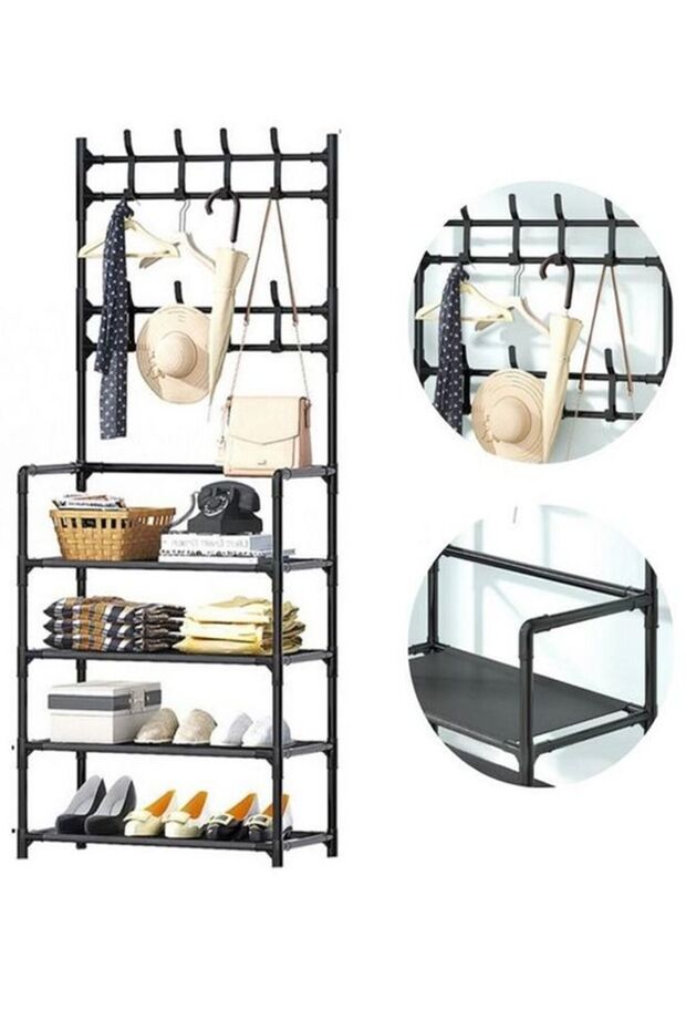 NKX Clothes Garment Rack Organizer Indoor Hanger with 5 -Tier Bottom Storage Shelf and Hooks