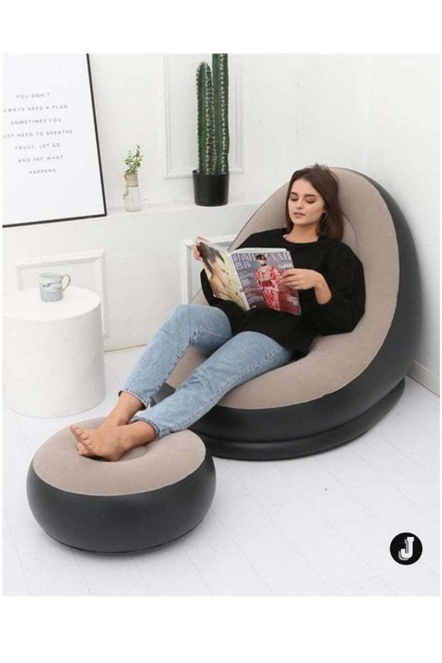 JAJEEK "NEW Inflatable Air Chair with Footrest Stool – Comfortable Furniture Set (116x98x83 cm, B