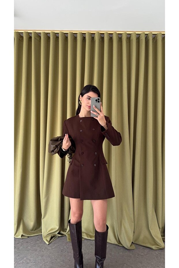 Buttoned Brown Jacket Dress - 1