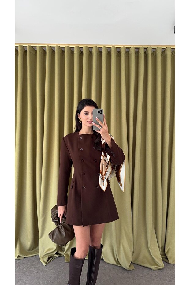 Buttoned Brown Jacket Dress - 4