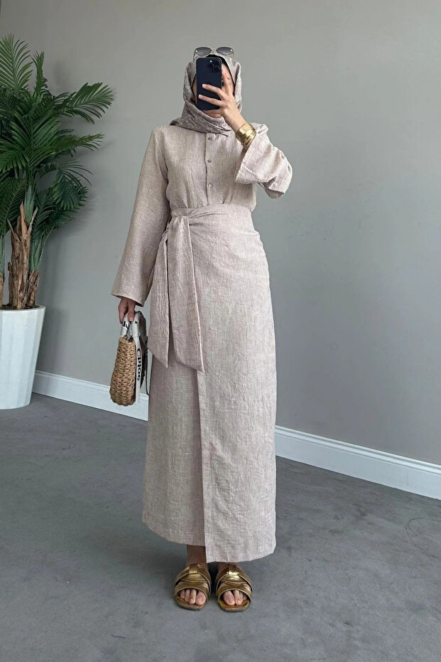 Mink Tie Detailed Skirt Suit - 98662