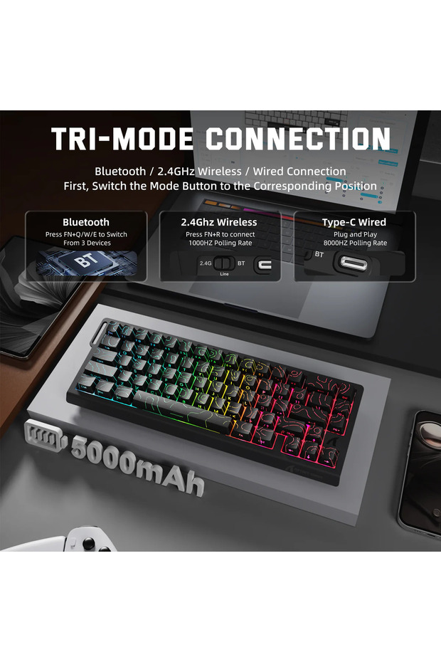 X68PRO HE RGB 8000Hz Kablosuz Rapid Trigger - Snap Tap 0.01mm Manyetik Switch Klavye - 3