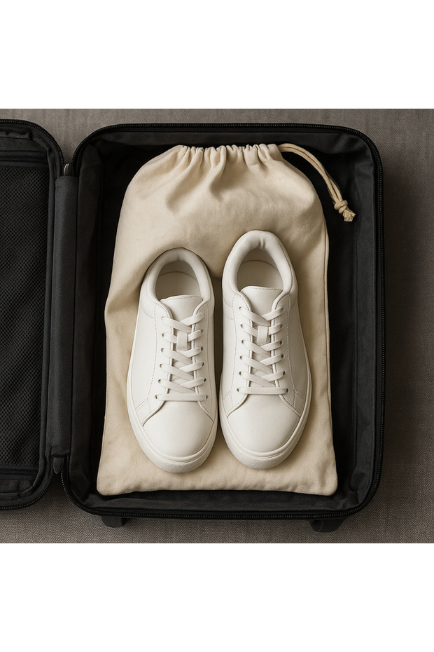 Raw Cloth Shoe Storage Pouch Travel Bag, Multi-Purpose Cotton Suitcase Organizer Set of 2