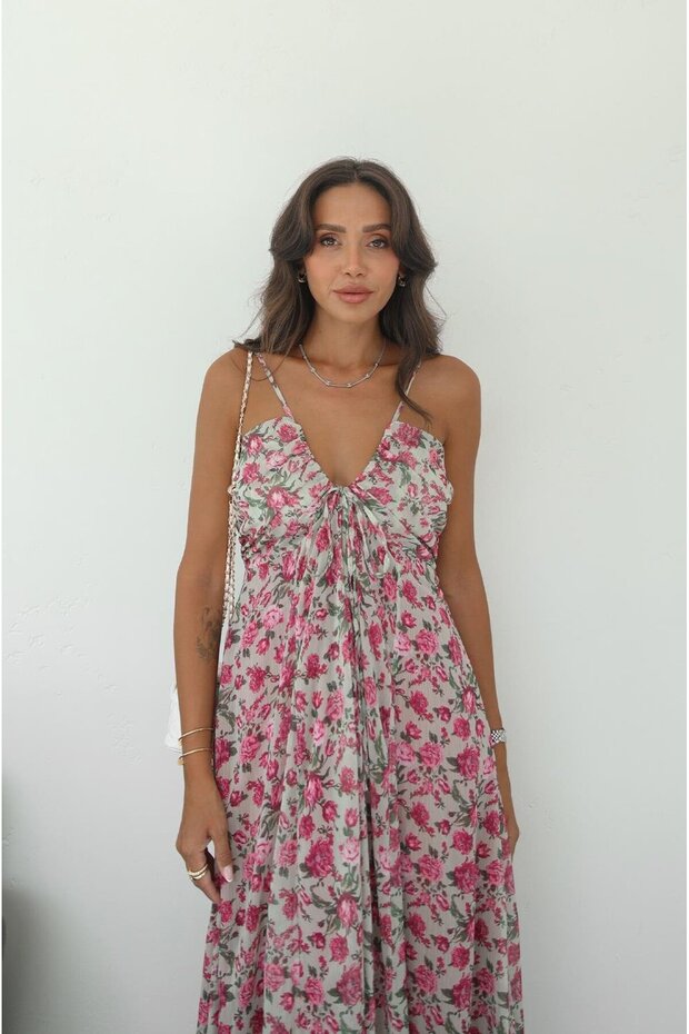 Pembe İp Askılı Şifon Elbise - 4