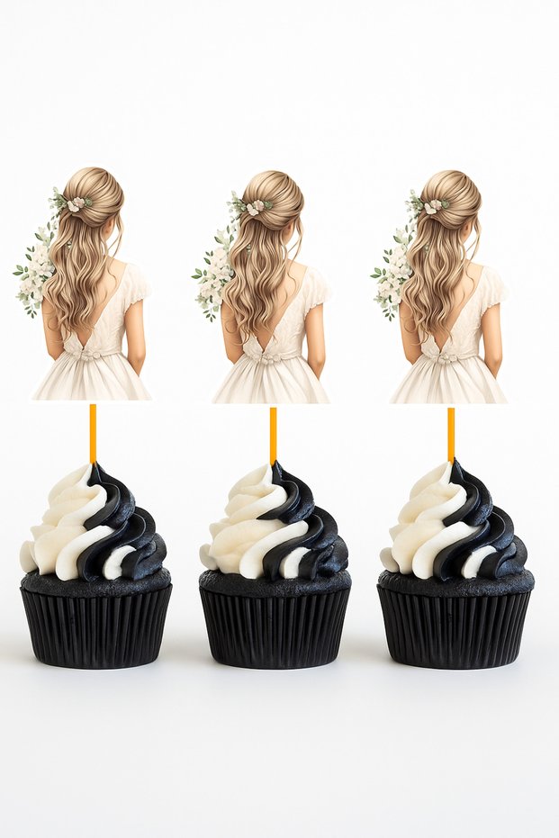 20 Pieces Bride to Be Bride Wedding Cake Topper Cupcake Topper Wedding Dress Henna Bachelorette Party 8 cm