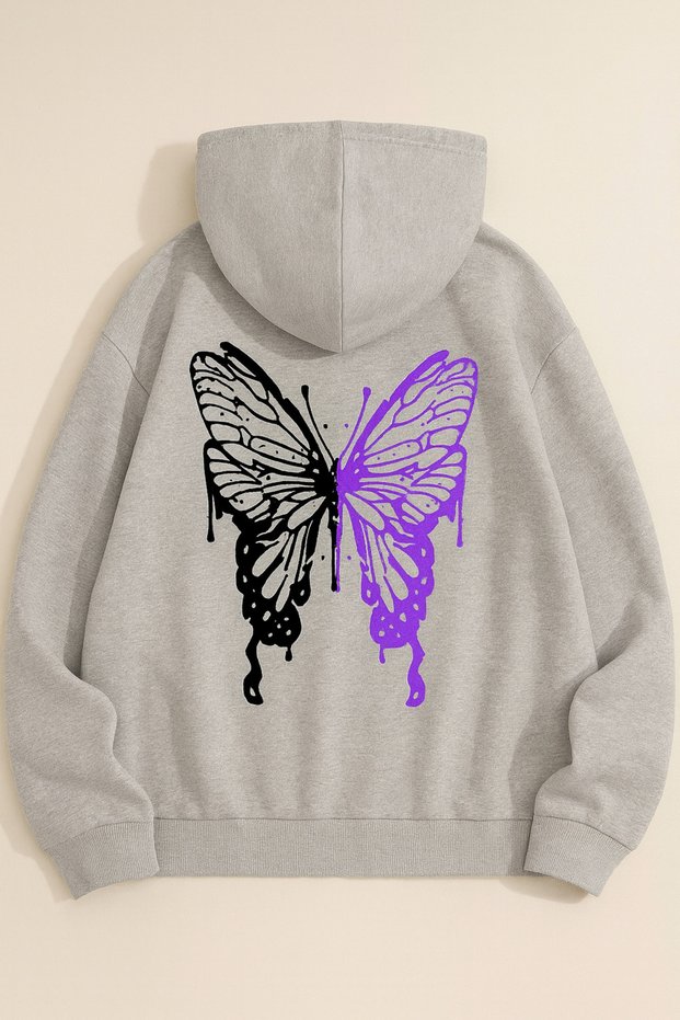 Unisex Oversize 3 Thread Hoodie 🦋 Butterfly Patterned Hooded Sweatshirt Casual Comfortable Streetwear Style