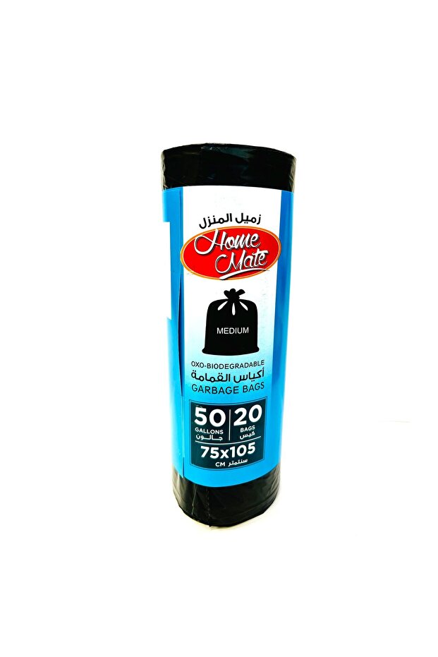Home Mate 60 Gallon Oxo-Biodegradable Garbage Bags Roll, Medium 75x105cm, 20 Pcs
