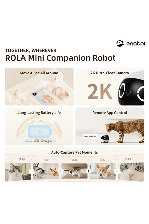 ROLA Mini Robot Pet Camera,2K 137°Wide Angle,Wireless,Remote Control,2-Way Talk,Motion Detection - 6