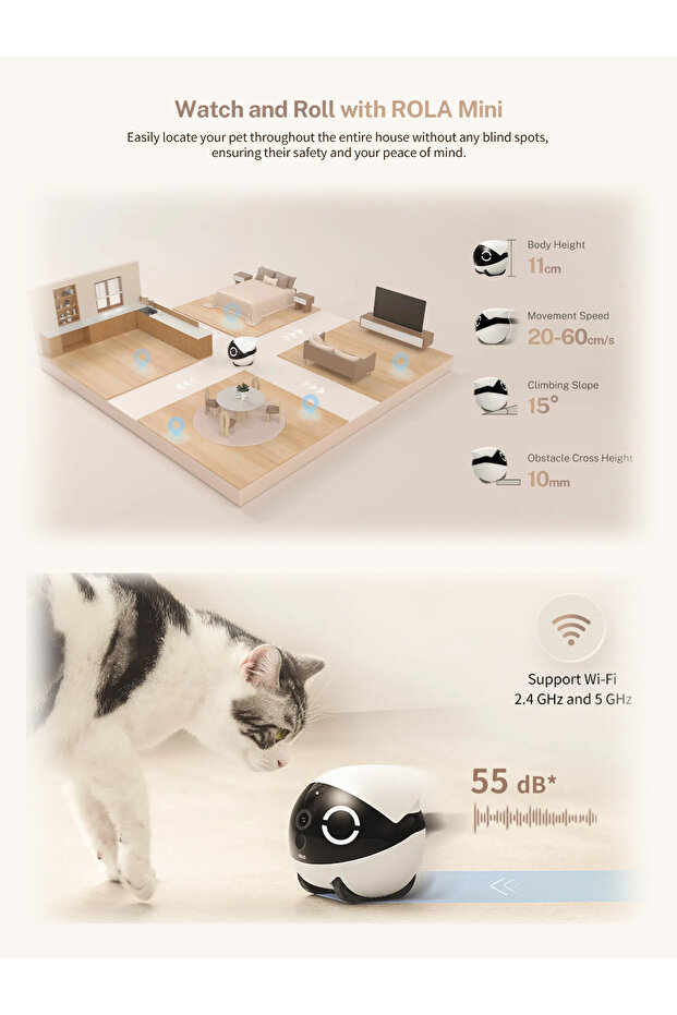 ROLA Robot Pet Camera,2-Way Talk,Motion Detection,2K Video Recording,Gift Pets Toy for Interacting - 5